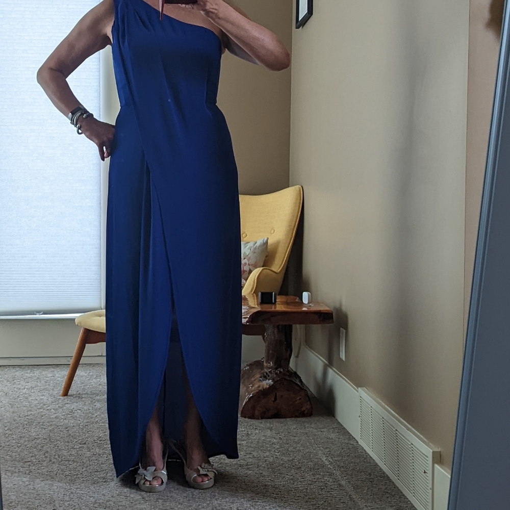 BCBG Blue One Shoulder Formal Dress